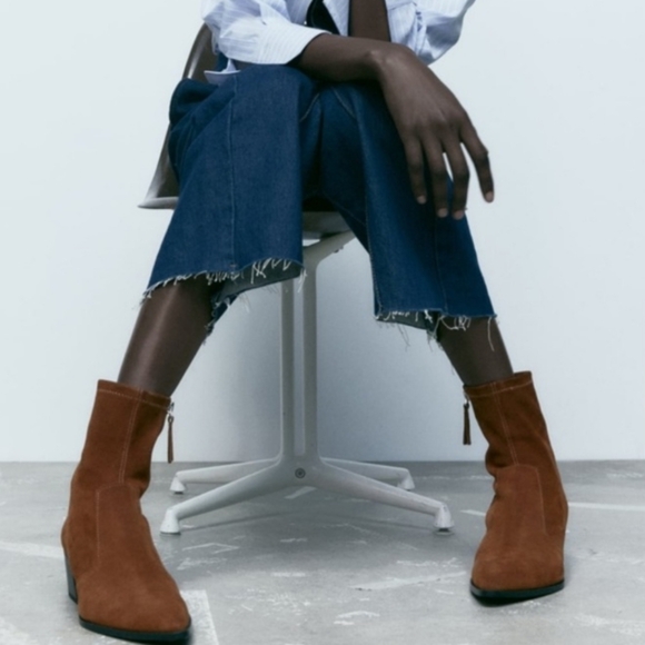 Zara Heeled Suede Leather Ankle Boots Brown Block Heel Size 40 NWT - Picture 3 of 16